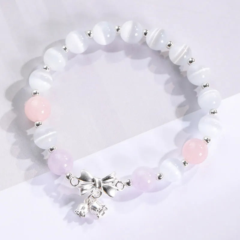 Electroplated opal cat's eye stone beaded bracelet with diamond-shaped beads for women in multiple colour variations