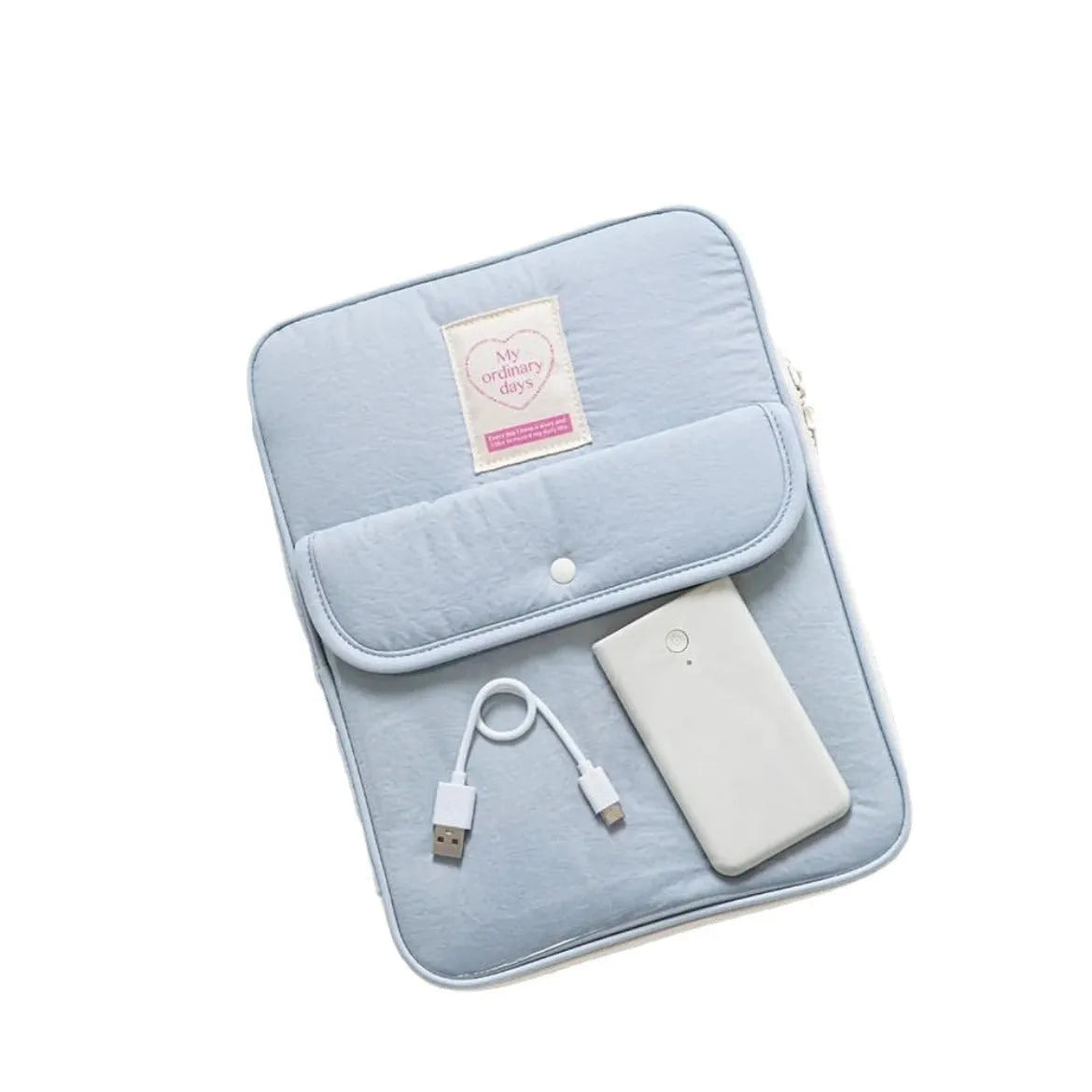 Nylon tablet PC bag with snap pocket closure and elastic strap in five colour options