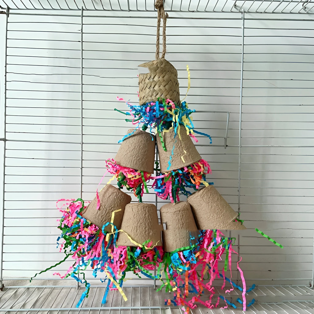 Parrot paper cup palm weaving gnawing toy hanging in bird cage