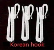 Single panel blackout curtain showing size options and hook, Korean hook, and ring hanging styles