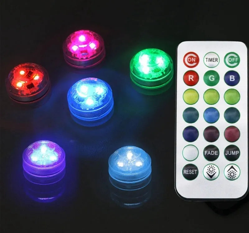 LED diamond diving light, 3 x 2.5cm, RGB, IP65, plastic shell, remote control option, for vase aquarium car hookah