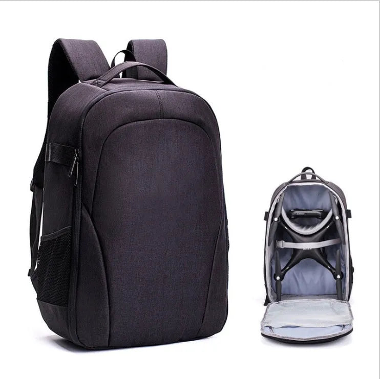 Black waterproof Oxford cloth UAV backpack with dimensions 52x34x23cm showing internal camera and computer pockets