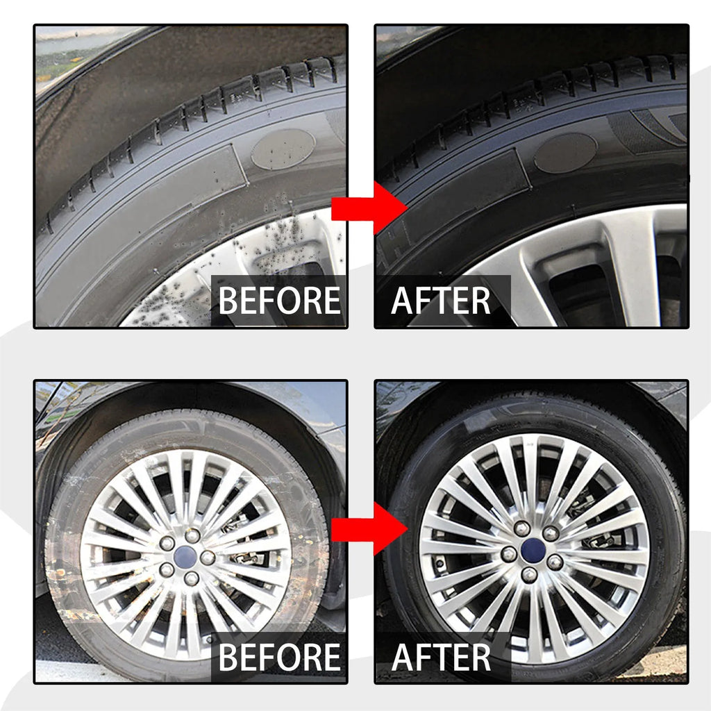 Car tyre cleaner kit with 500ml bottle and a 20x20cm microfiber towel for alloy wheels.