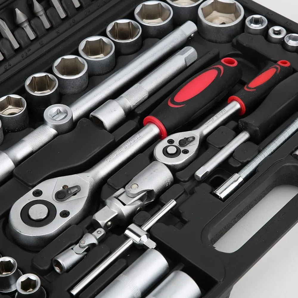 94-piece chrome vanadium steel metric socket set in black storage case