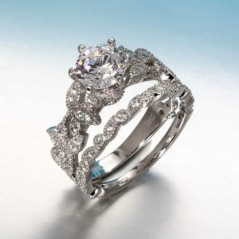 Tree leaf diamond engagement ring with round princess set diamond