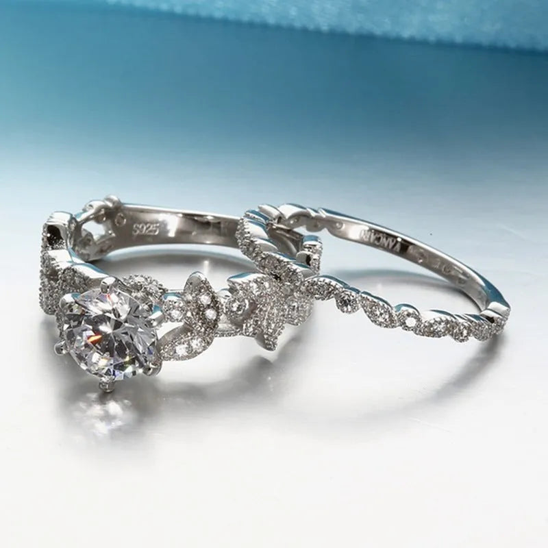 Tree leaf diamond engagement ring with round princess set diamond