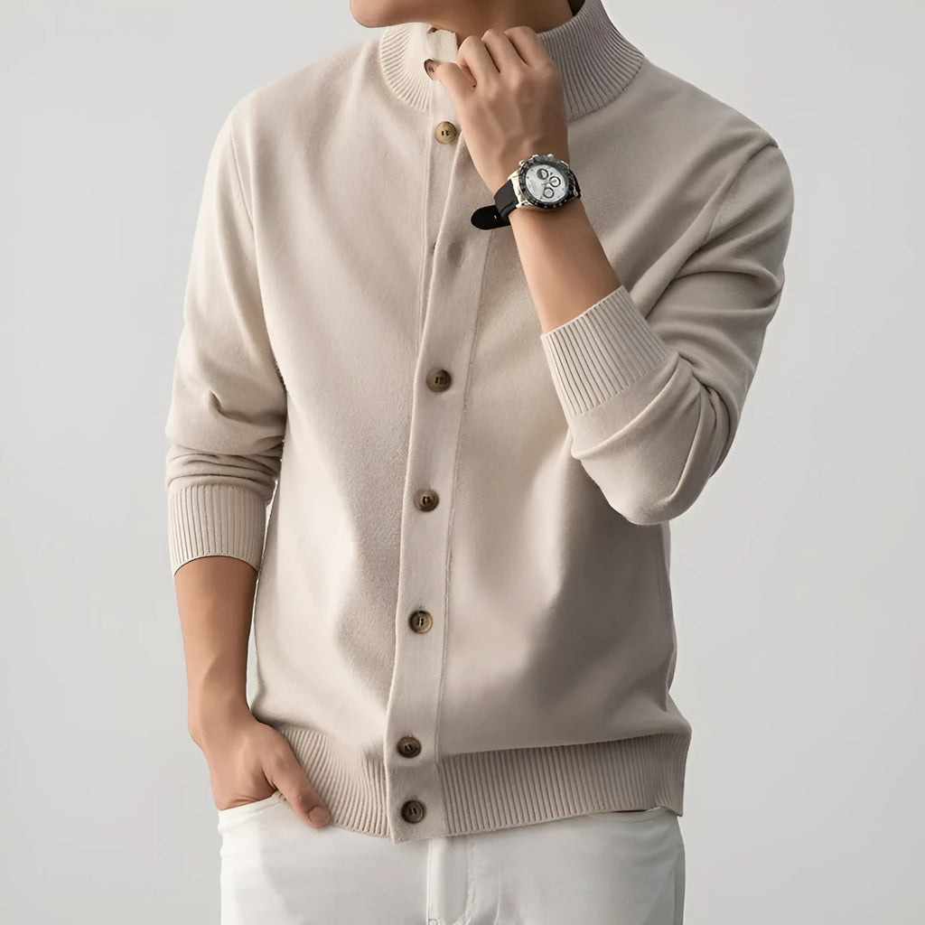 Men's thick semi-turtleneck sweater old money style in black, mocha brown, elegant beige, or lace gray