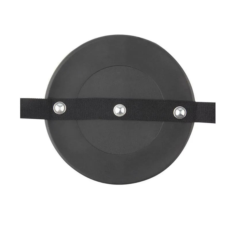Black ABS baby safety seat rearview mirror with circular 17cm glass and adjustable strap on car headrest.