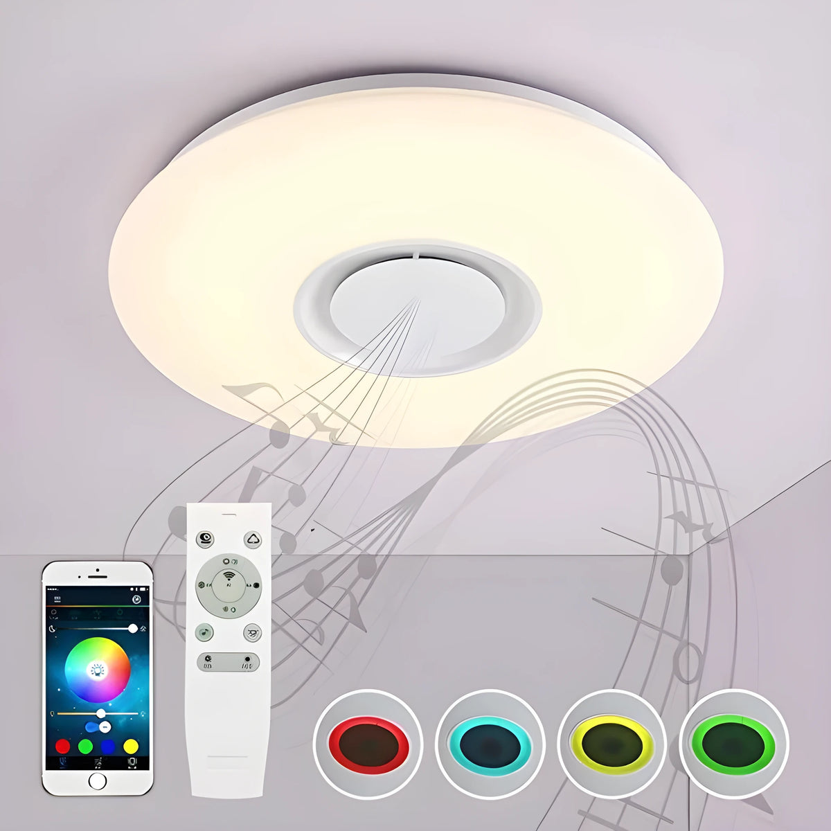 White 24W 40cm diameter Bluetooth music LED ceiling lamp with app and voice control