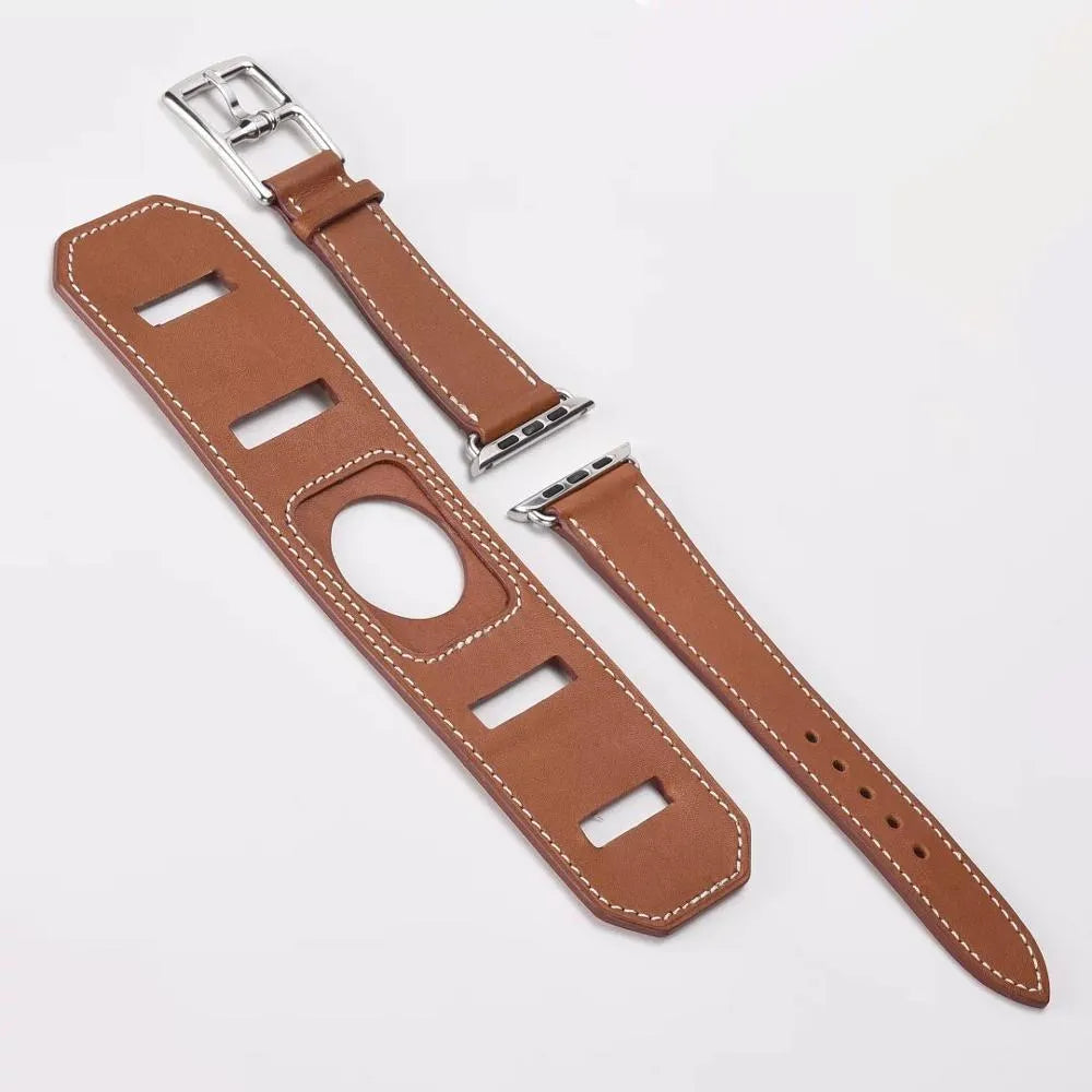 Genuine leather watch strap in black, blue, brown, and red for 38mm and 42mm lugs