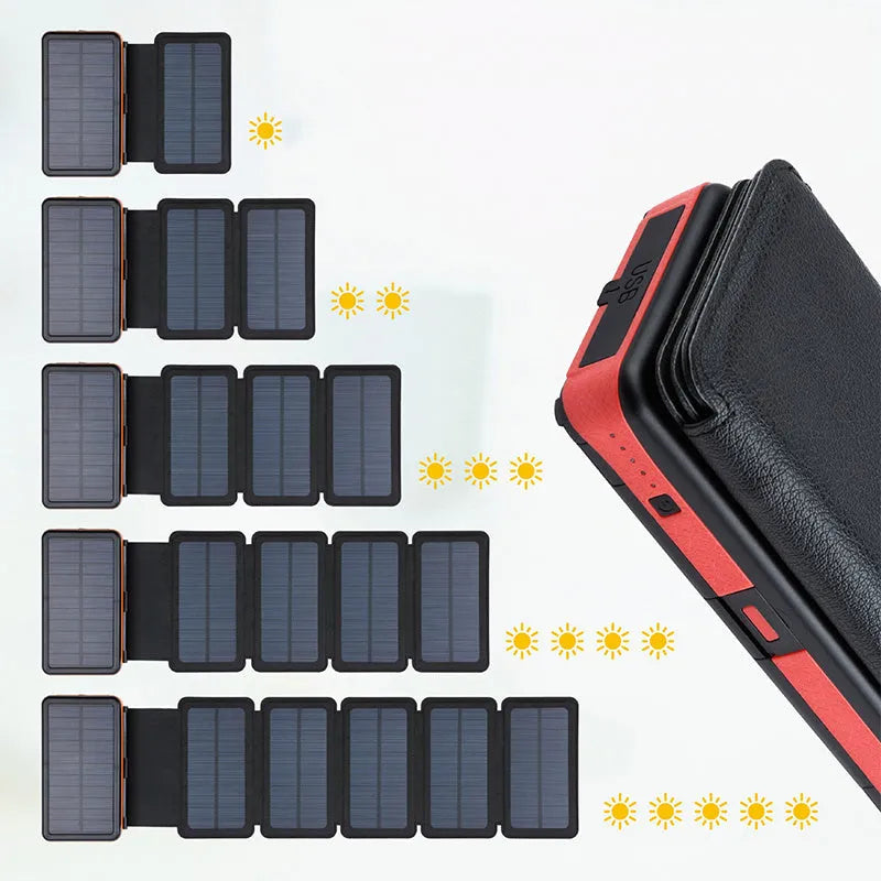 20000mAh magnetic solar power bank with wireless charging pad, IPX5 waterproof, in black