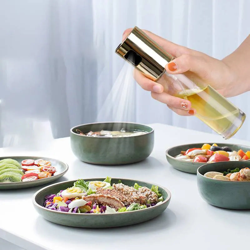 Gold ABS and glass oil vinegar spray bottle with pump for kitchen and BBQ cooking