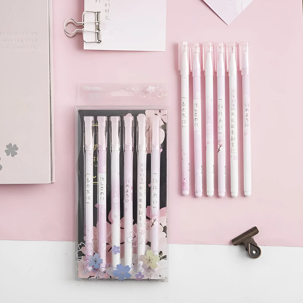 Six Creative Sakura 0.5mm black gel pens with pull-out structure and needle tube refills