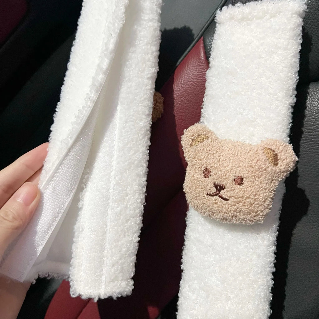 Cartoon bear shoulder sleeve baby car seat belt protective cover in plush material