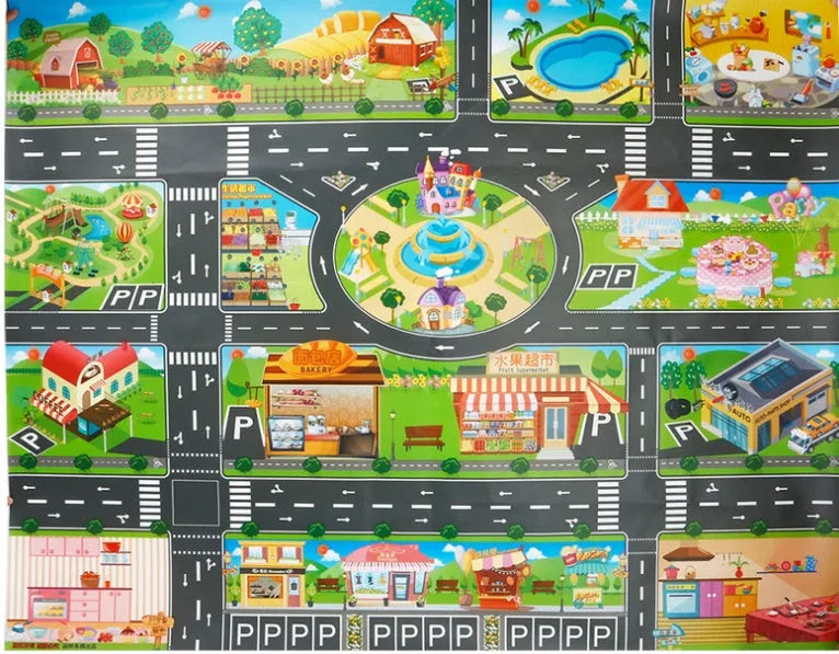 Children's cloth play mat with parking view map design for crawling and hand-eye coordination