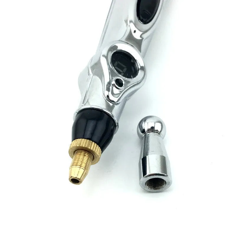 KEBETEME Massage Pen with three interchangeable therapy tips on a white background