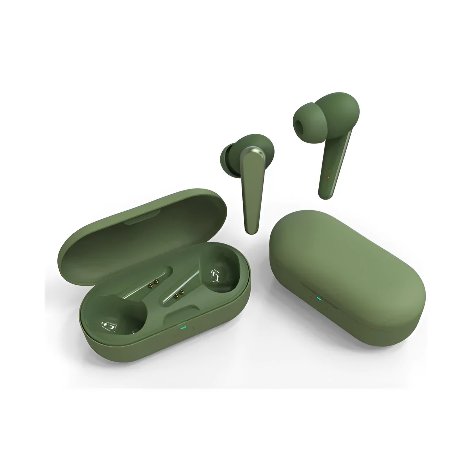 Black ANC active noise cancelling Bluetooth earplug headphones showing earpieces and charging case.
