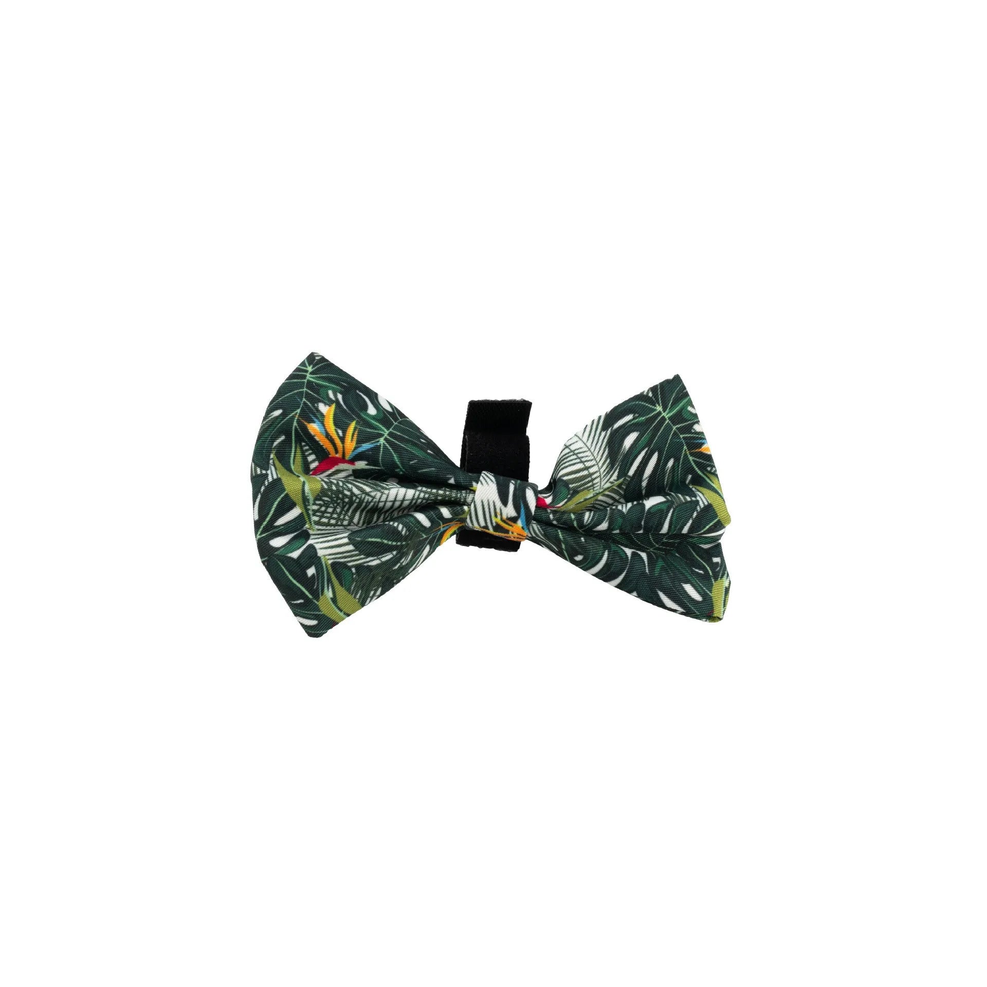 Adjustable cloth dog harness and leash six-piece set showing vest, collar, bow tie, scarf, waste bag, and leash in a gift package.