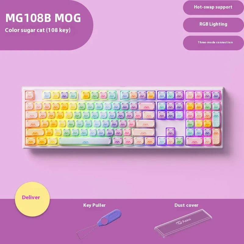 MG108B coloured sugar cat design Bluetooth mechanical keyboard with full 108-key layout.