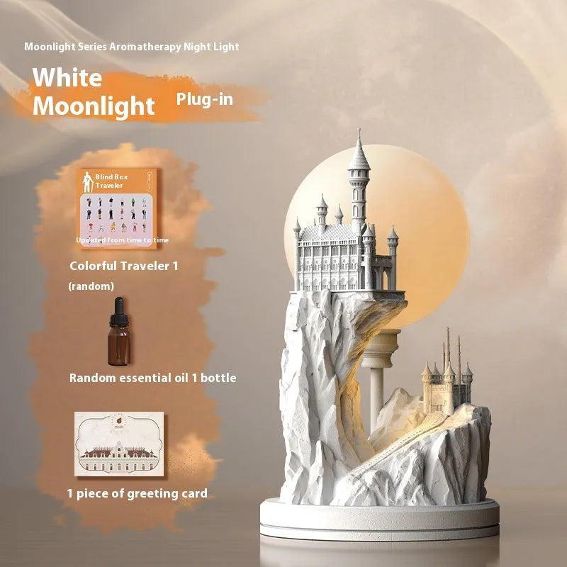 White composite gypsum table night lamp with plug and wire switch on a surface.