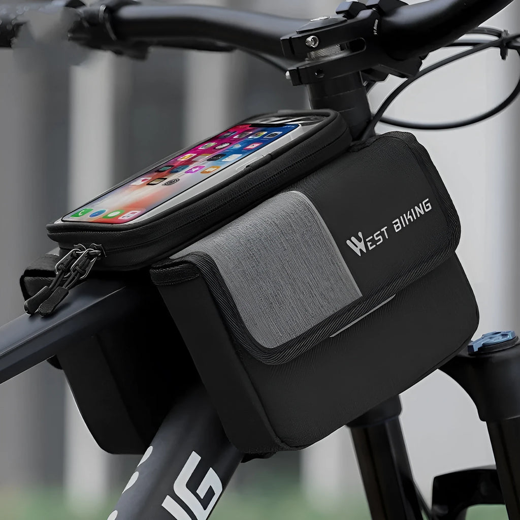 Black and gray Oxford cloth bicycle saddle bag with bilateral tube design