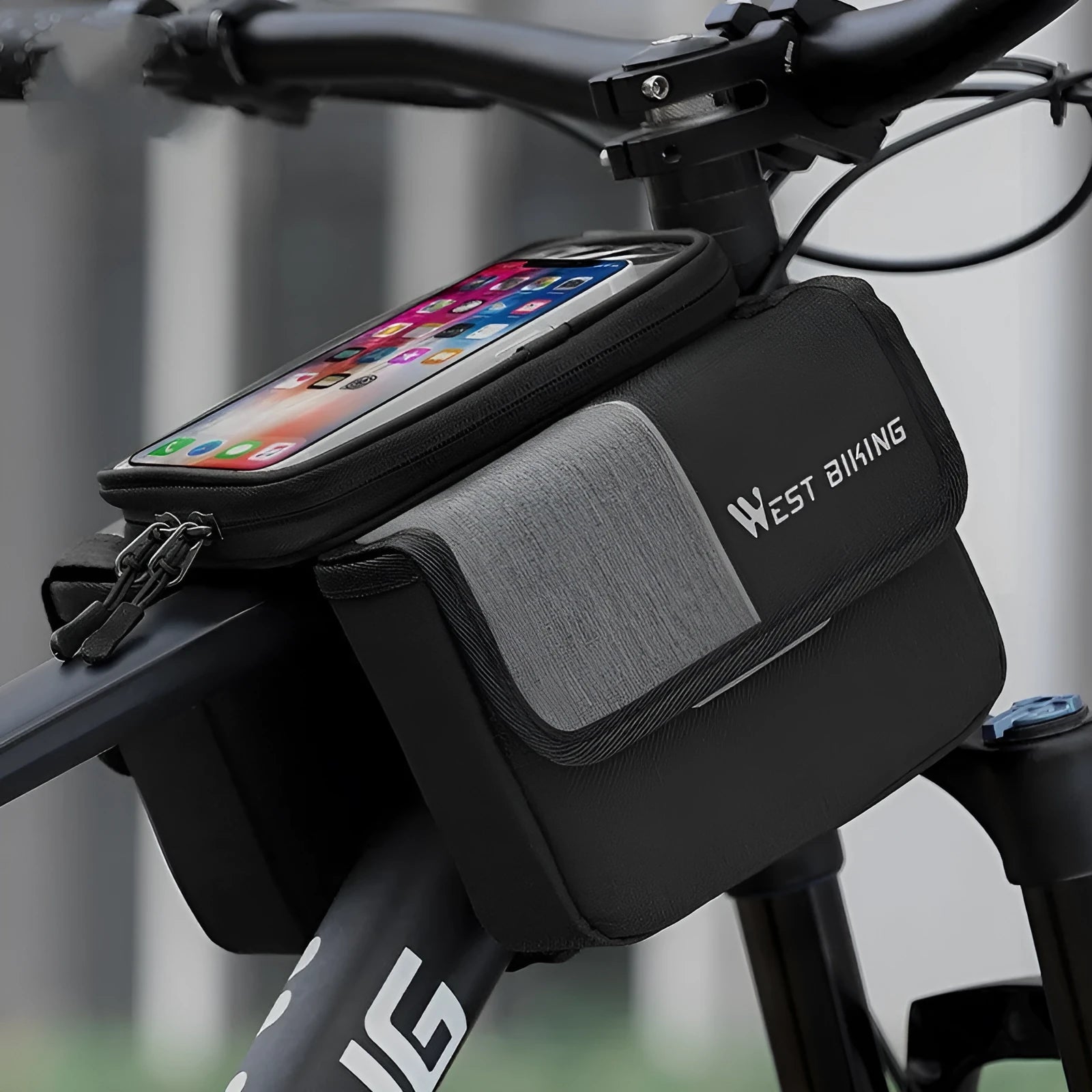 Black and gray Oxford cloth bicycle saddle bag with bilateral tube design