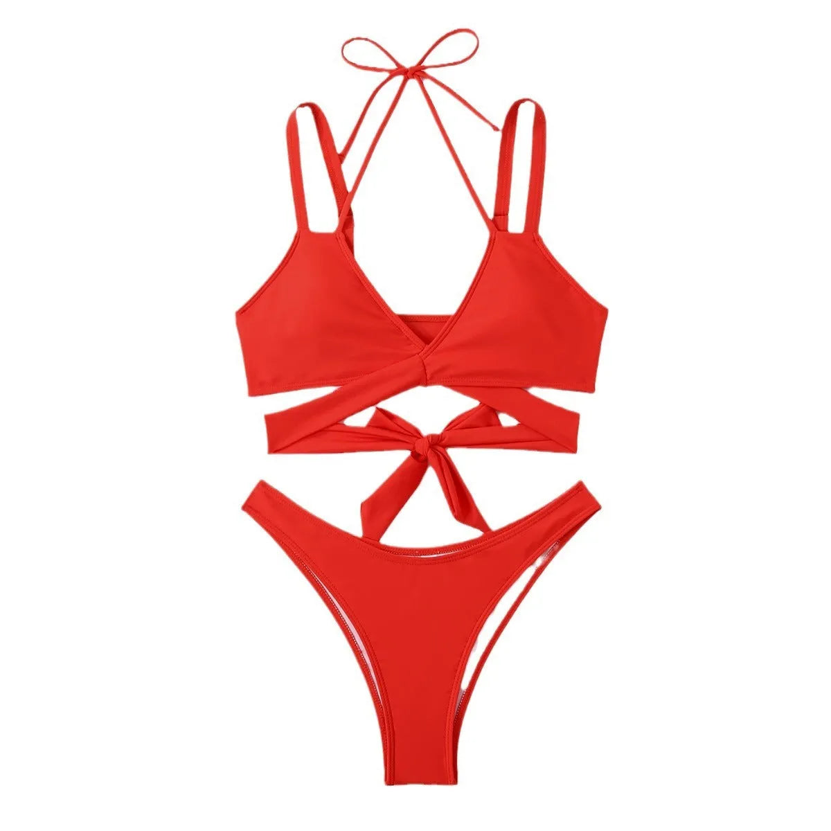 Women's solid colour strap beach bikini swimsuit in briefs style