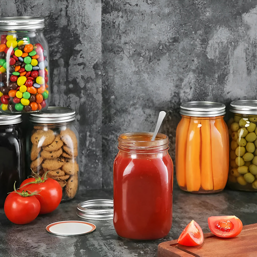 6-pack of 32oz transparent glass storage cans with airtight lids for pantry