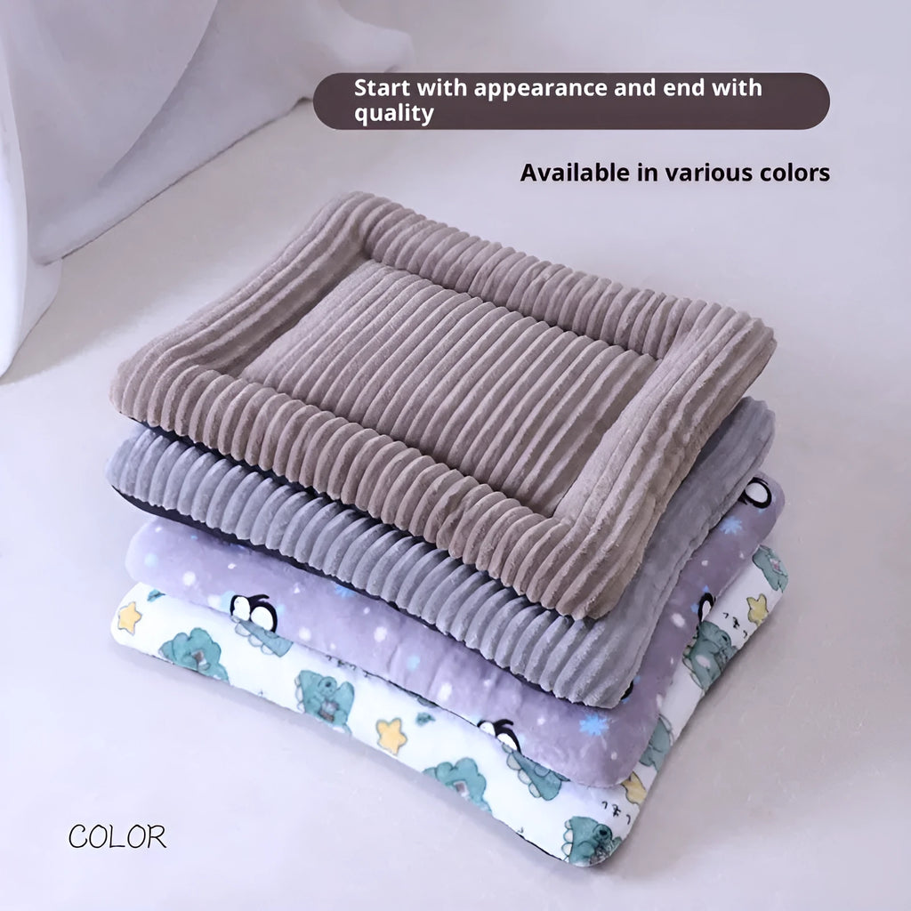 Silver gray cotton pet bed with removable washable cover on floor