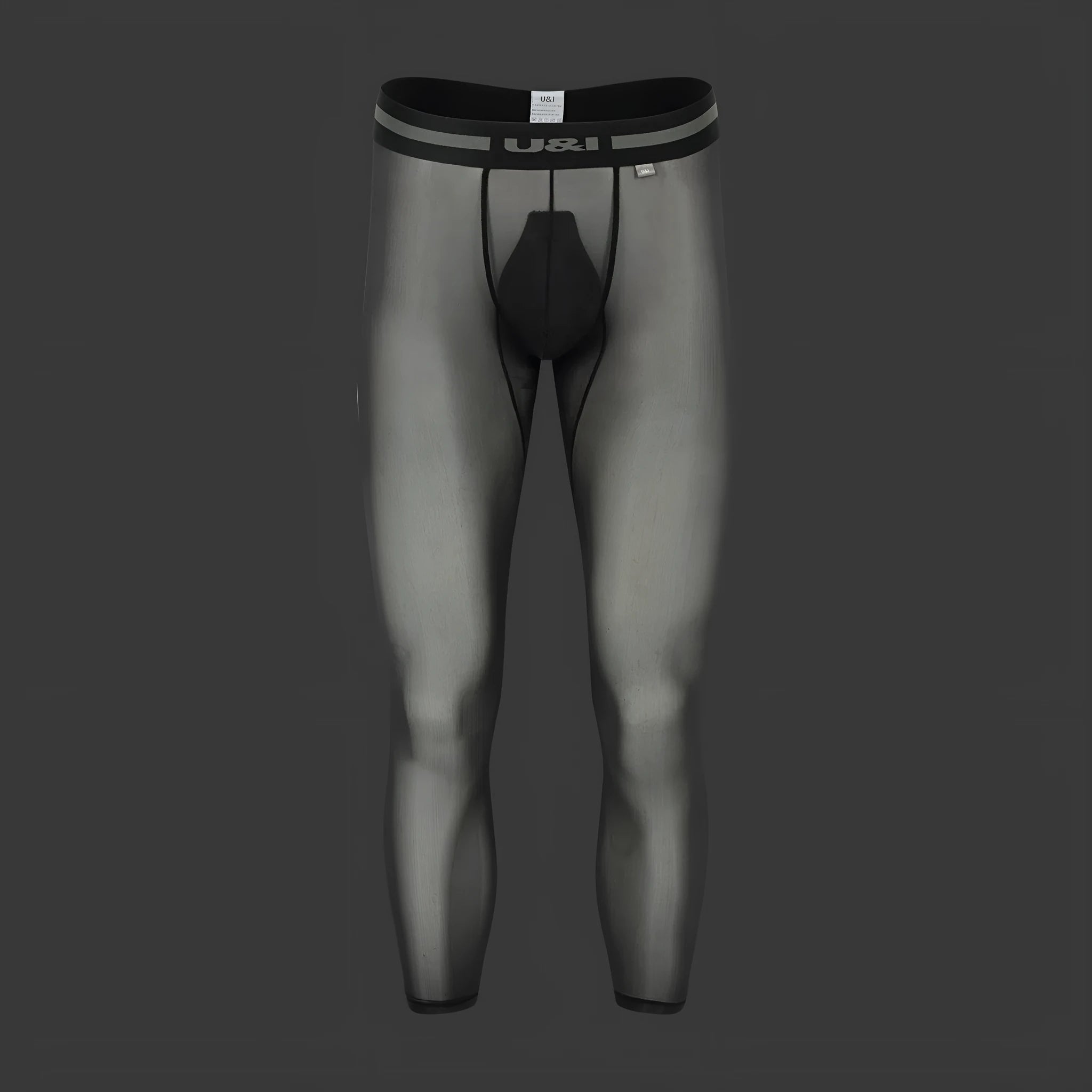 Sexy men's high-elasticity ice silk sports fitness leggings in solid colour black, front view