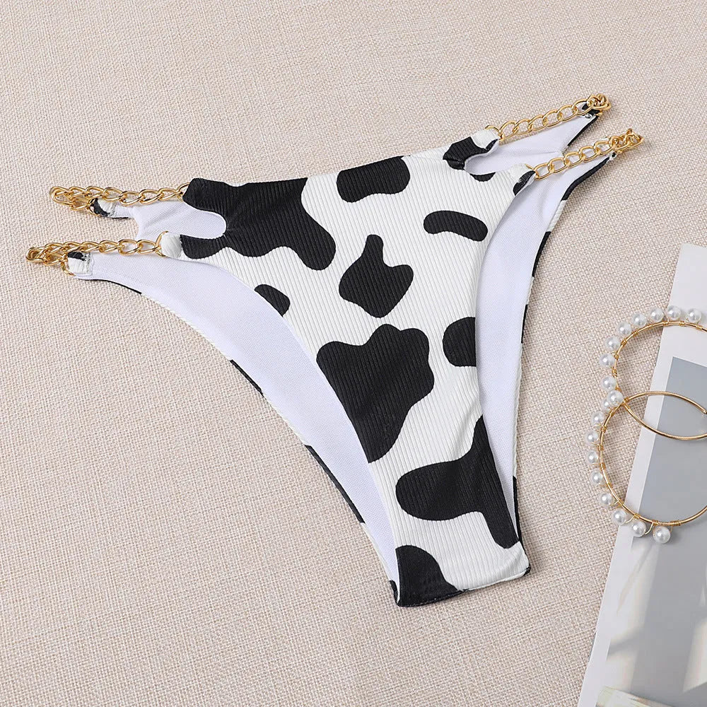 Women's two-piece bikini set with steel support top, polyester fabric, sizes S-XL, black floral or white, includes bra and panties.