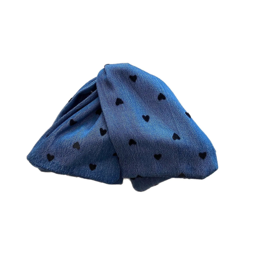 Handmade denim bow hairpin with triangle grip and acrylic decorations for women's hair