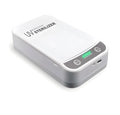UV disinfection box with internal chamber for phones up to 6.5 inches, showing USB ports.