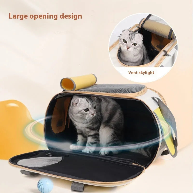 Canvas pet shoulder bag folded showing black, green and yellow colour options