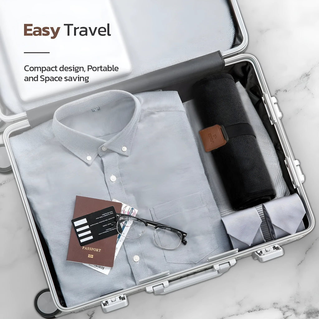 Men's black PU travel wash bag with portable reel design and storage compartments