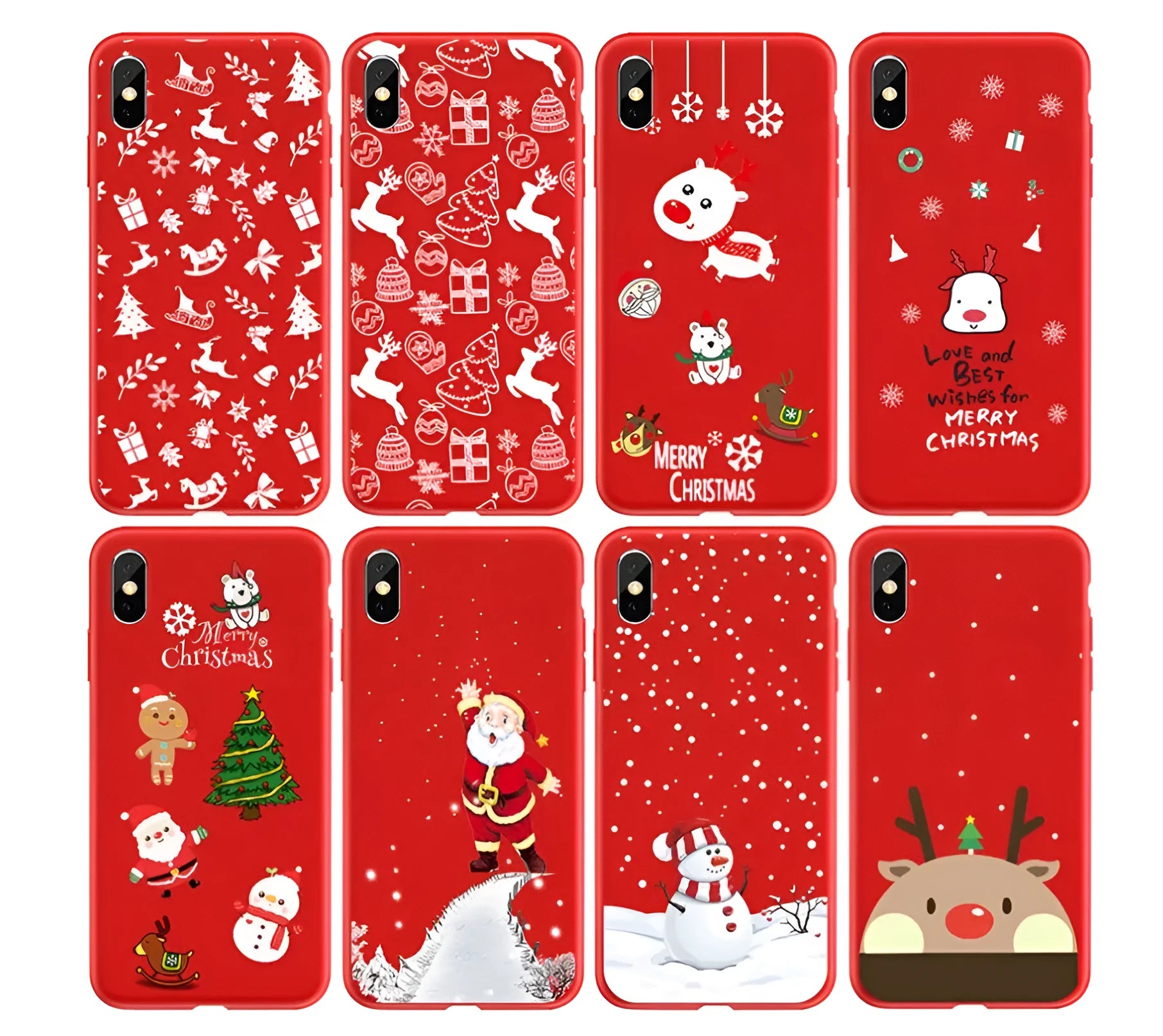 Painted Christmas themed back cover case for iPhone on a red background.