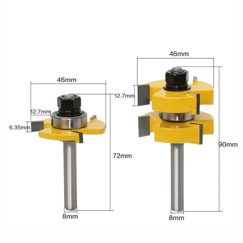 Woodworking T-slot milling cutter with straight handle and three-tooth T-shaped blade