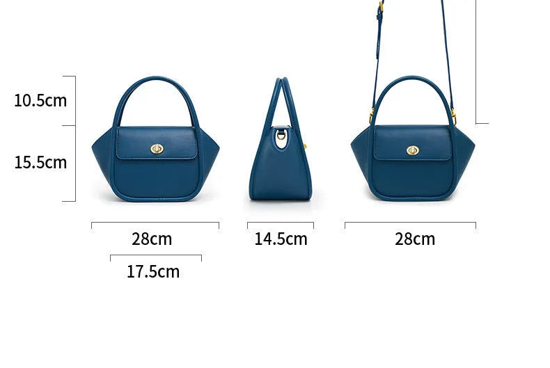 Winged shape leather tote handbag with a buckle and cross-body strap in cow leather