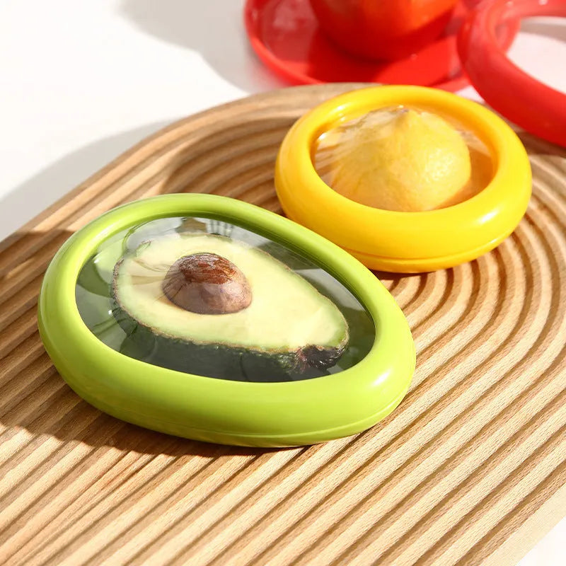 Oval plastic crisper with transparent TPU or silicone film cover for vegetables and fruit, shown in yellow, red, green or brown