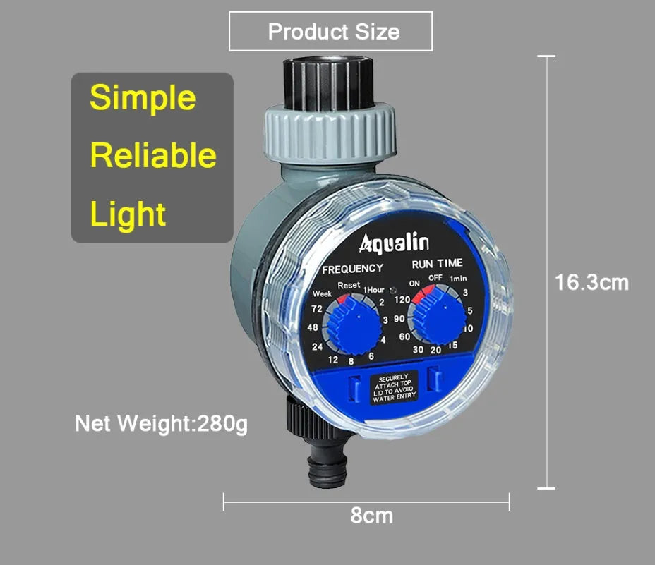 Digital automatic watering timer device for garden hose with display and control buttons