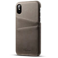 Slim black PU leather wallet phone case showing two card slots and phone model cutouts