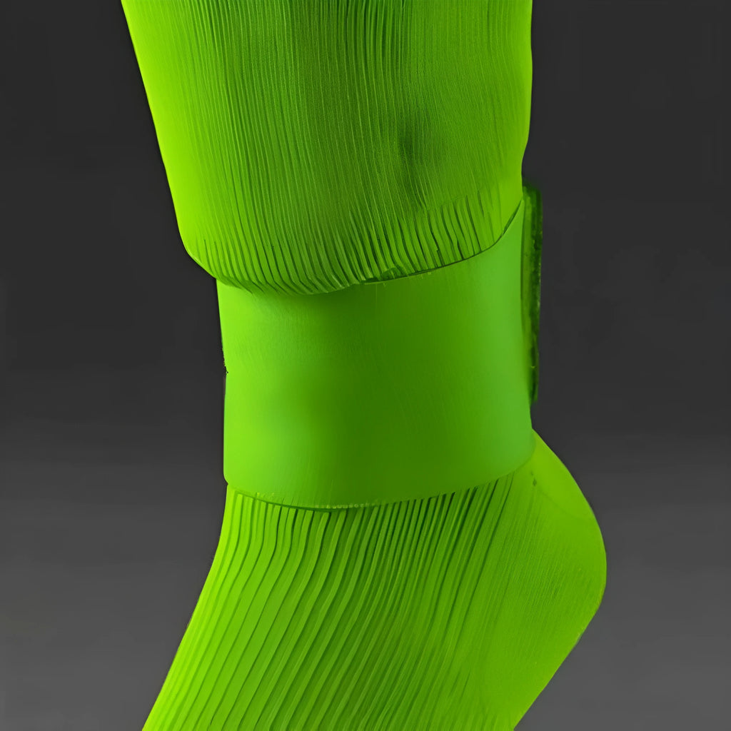 Red rubber football shin guard tape belt showing 250mm length and 65mm width dimensions