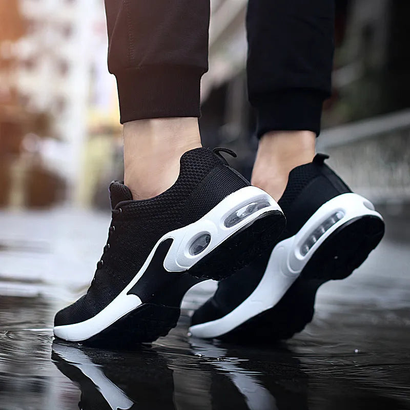 Korean fashion unisex couple running shoes with wedge heel in black, blue, and grey