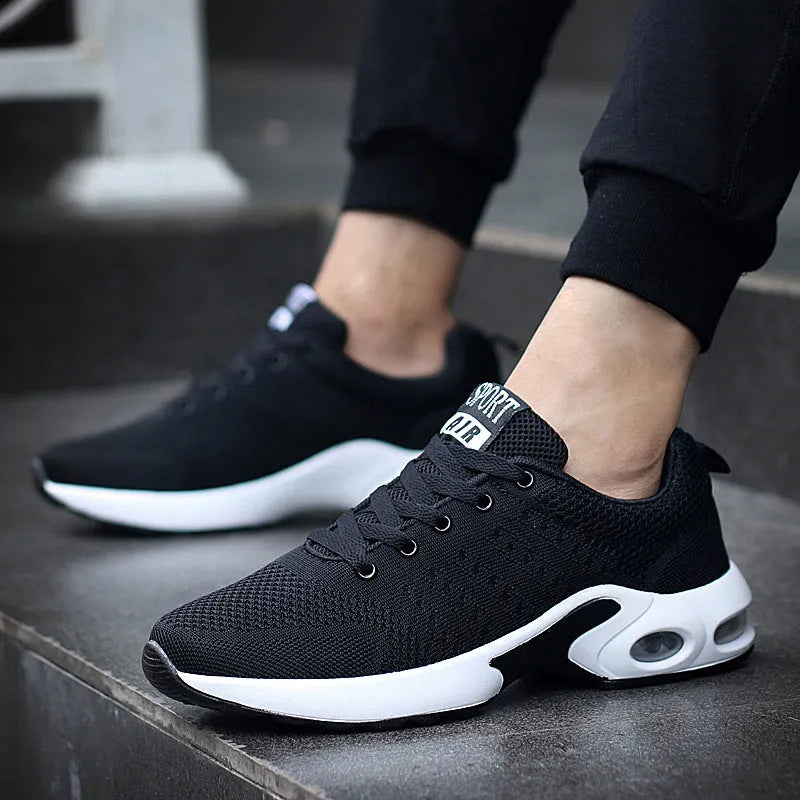 Korean fashion unisex couple running shoes with wedge heel in black, blue, and grey