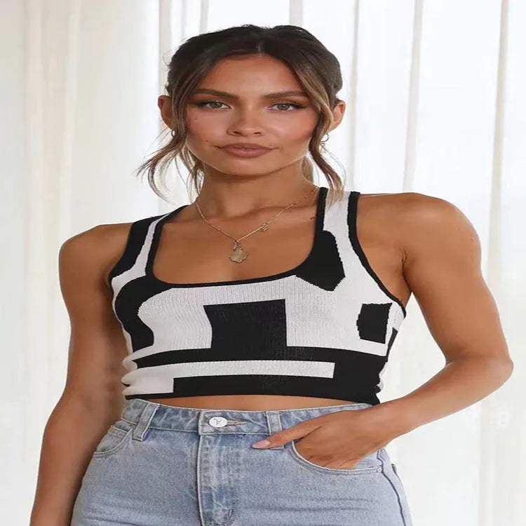 Women's white U-collar sleeveless camisole vest on a hanger