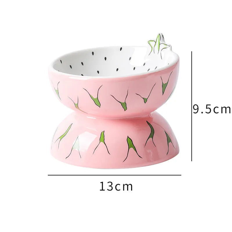 Ceramic raised cat bowl with tilted design in orange colour