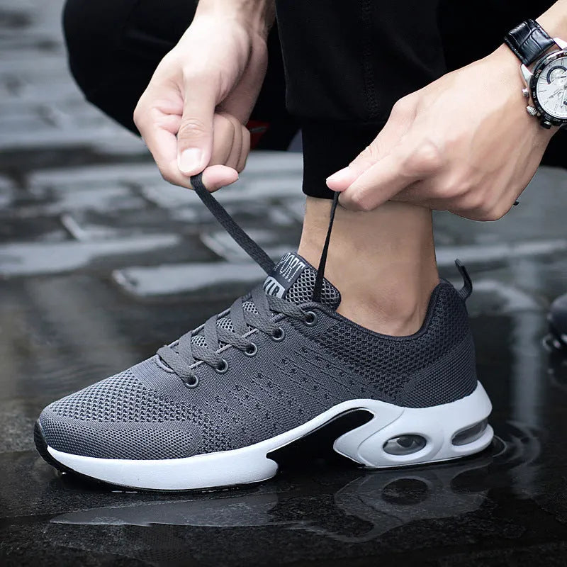 Korean fashion unisex couple running shoes with wedge heel in black, blue, and grey