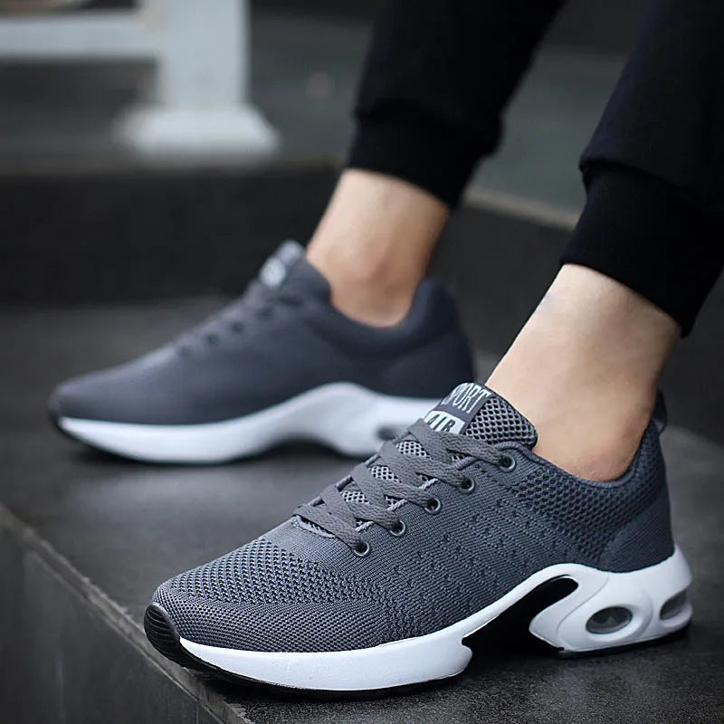 Korean fashion unisex couple running shoes with wedge heel in black, blue, and grey