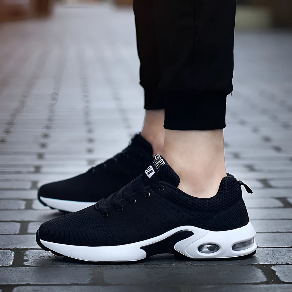 Korean fashion unisex couple running shoes with wedge heel in black, blue, and grey