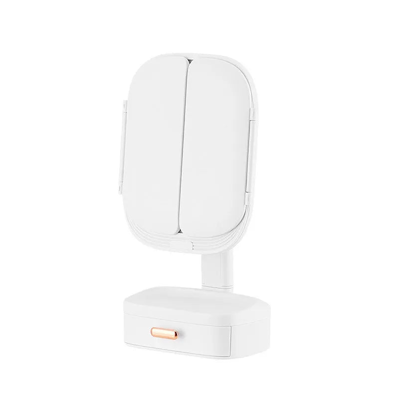 Foldable LED desktop cosmetic mirror with plastic frame, 17.5x11x36cm, in beige